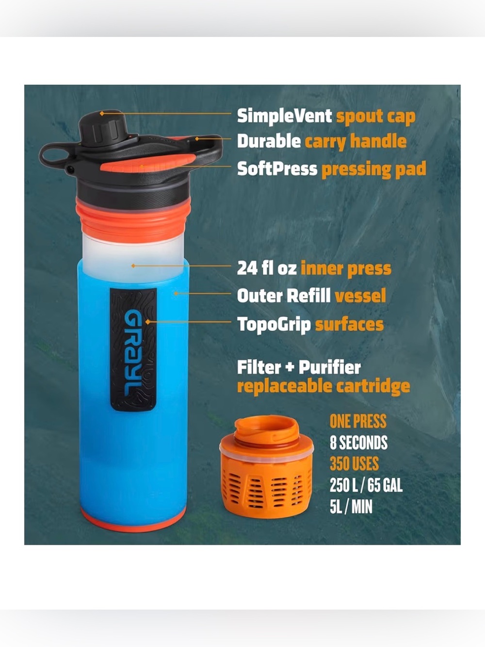 Blue Travel Water Bottle with Leak‑Resistant Cap - Picture 3 of 11